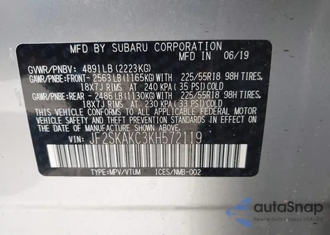2019 Subaru Forester Sport from USA, damaged, VIN JF2SKAKC3KH572119